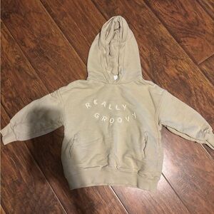 Zara Kids Hooded Sweatshirt in Light Beige with "Really Groovy" Embroidery